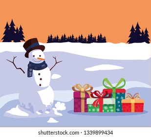 christmas snowman with gifts