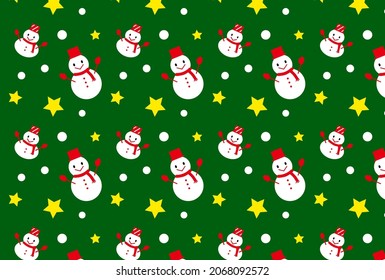Christmas snowman green background illustration