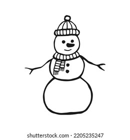 Christmas snowman. Hand drawn vector  illustration.