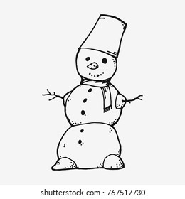 Christmas Snowman, hand drawn vector stock illustration