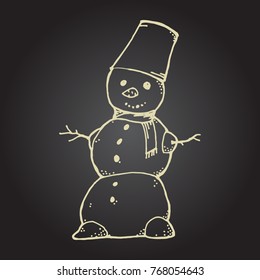 Christmas Snowman, hand drawn vector stock illustration