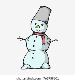 Christmas Snowman, hand drawn vector stock illustration