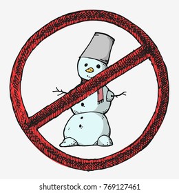 Christmas Snowman, hand drawn vector stock illustration