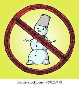 Christmas Snowman, hand drawn vector stock illustration