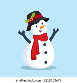 Christmas Snowman with Hat Character Design Illustration