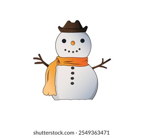 Christmas snowman with hat and scarf, Cartoon character, White background, Vector illustration