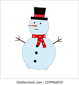 A Christmas snowman in a hat and scarf. Cute happy snowman in flat vector style