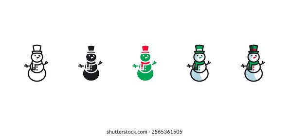 Christmas Snowman icon in flat style featuring a cheerful Snowman with a hat and carrot nose. Perfect for holiday themes, festive designs, greeting cards and seasonal illustrations.