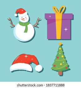 christmas and snowman icon set over blue background, colorful design, vector illustration