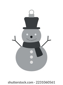Christmas snowman icon. Toy or mascot for children. New Year and winter holidays. Graphic element for printing on fabric. Invitation and greeting card design. Cartoon flat vector illustration