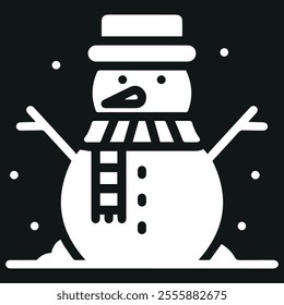Christmas snowman icon vector isolated on a black background.