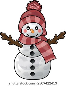 Christmas Snowman Illustration. New Year and Winter holiday Clip Art.