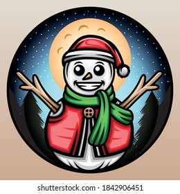 Christmas snowman illustration. Premium vector
