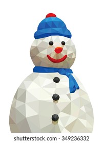 A Christmas snowman isolated against white, low poly vector illustration.
