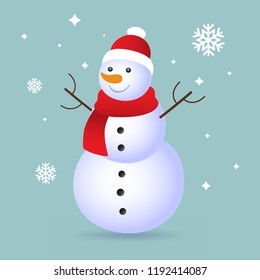 Christmas snowman isolated on blue background with shadow