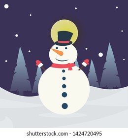 Christmas snowman isolated on snow background. Vector illustration 