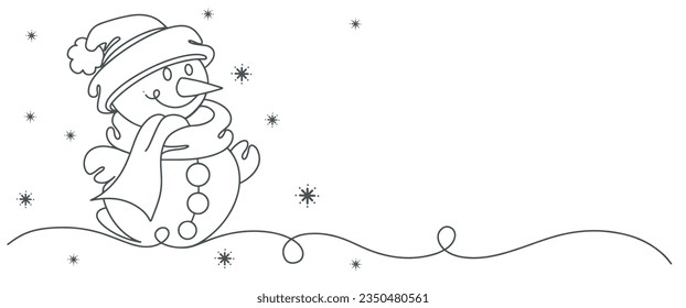 Christmas snowman line art vector illustration