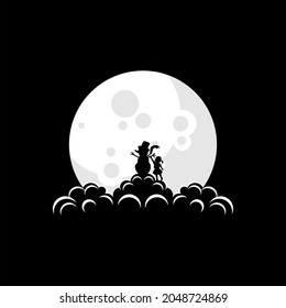 christmas snowman logo illustration on the moon vector