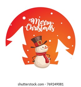 Christmas Snowman With Orange Background and White Trees