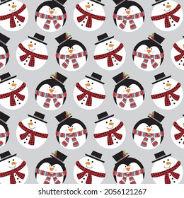 Christmas snowman and penguin pattern for christmas card and gift wrap