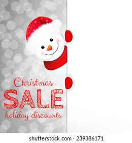 Christmas Snowman Poster With Gradient Mesh, Vector Illustration