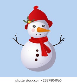 Christmas snowman with red hat. Vector illustration hand drawn