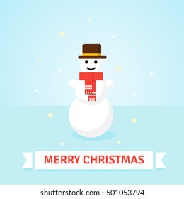 Christmas Snowman in red scarf and hat - vector Icon.