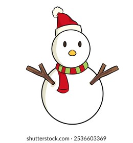 Boneco de neve de Natal com lenço vermelho e chapéu de Santa isolada png ilustração vetor