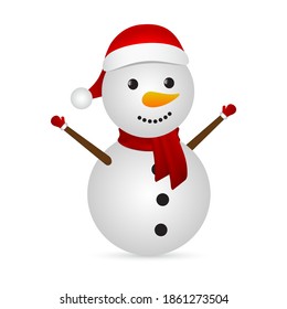 Christmas snowman in a santa hat on a white background. Vector illustration for the holiday