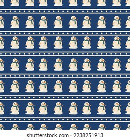 Christmas snowman seamless pattern on blue color background