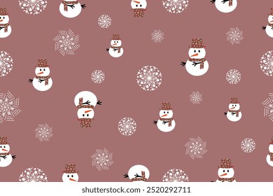 Christmas Snowman Seamless Pattern, Christmas Pattern, Snowman Pattern, Snowflakes Pattern, Seamless Background with Snowman and Snowflakes, Design for Decor, Wallpapers, Wrapping, Clothing