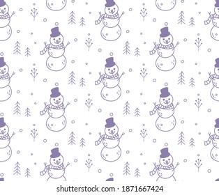 Christmas snowman seamless pattern vector illustration, xmas wallpaper, print, fabric