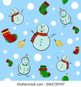 Navidad snowman patrón impecable invierno año nuevo celebración vectorial fondo de la imagen de dibujos animados caricatura personaje divertido