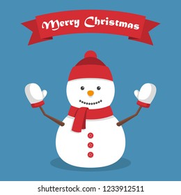 Christmas snowman with shadow in a flat design with ribbon.