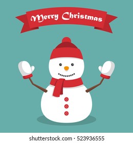 Christmas snowman with shadow in a flat design with ribbon