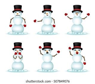 Christmas Snowman Smile Emoticon Icons Set Isolated 3d Realistic Vector Illustration