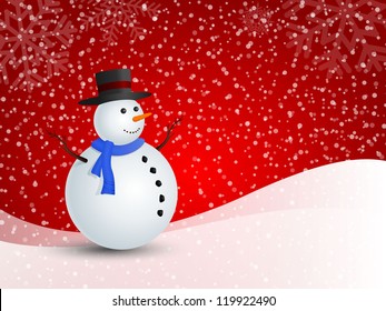 Christmas snowman in snowy winter for illustration.