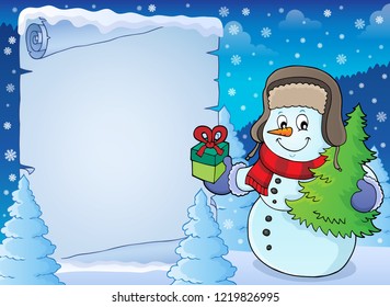 Christmas snowman subject parchment 2 - eps10 vector illustration.