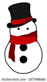 Christmas snowman with top hat, colorful vector, isolated illustration