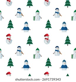 Weihnachtsschneemann und Baummuster, süßer Winter, nahtloser Hintergrund
