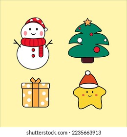 Christmas snowman tree star holiday doodle xmas santa family 
icons gift 