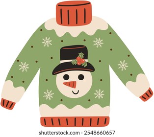 Christmas Snowman Ugly Sweater Vector Illustration