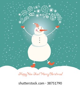 christmas snowman, vector illustration