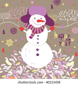 christmas snowman, vector illustration