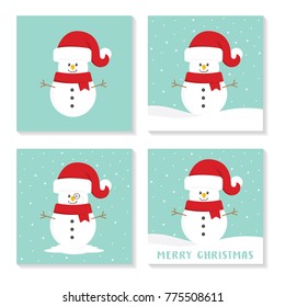 Christmas Snowman Vector Illustration Background Set
