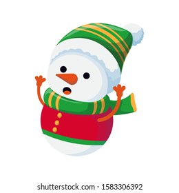 Christmas snowman. Vector illustration in a cartoon style, isolated on white background. Christmas and New Year design element. Snowman flat icon. Cute cartoon character.