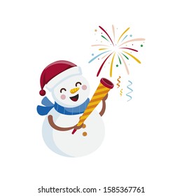 Christmas snowman. Vector illustration in a cartoon style, isolated on white background. Christmas and New Year design element. Snowman flat icon. Cute cartoon character.