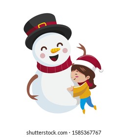 Christmas snowman. Vector illustration in a cartoon style, isolated on white background. Christmas and New Year design element. Snowman flat icon. Cute cartoon character.