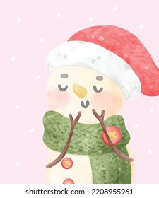 Christmas Snowman Vector Illustration. Cute Watercolor Cartoon Character. Perfect for greeting cards and festive decorations. Bring joy and cheer to your projects with this adorable character.