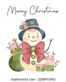 Christmas Snowman Vector Illustration. Cute Watercolor Cartoon Character. Perfect for greeting cards and festive decorations. Bring joy and cheer to your projects with this adorable character.